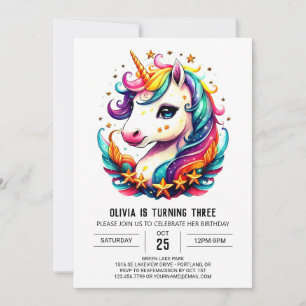 Invitación Cumpleaños de unicornio mágico de acuarela