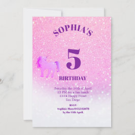 Invitación Cumpleaños de unicornio mágico morado purpurina
