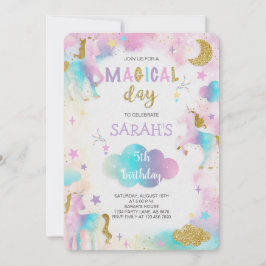 Invitación Cumpleaños de Unicornio mágico purpurina