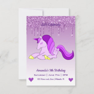 Invitación Cumpleaños de Unicornio Mágico y Corazones Lindos