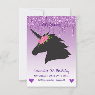 Invitación Cumpleaños de Unicornio Mágico y Corazones Lindos