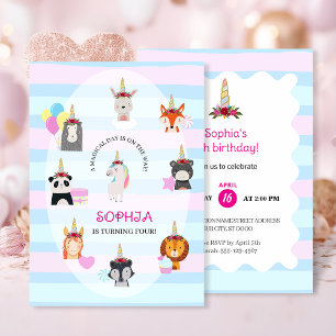 Invitación Cumpleaños de Unicornio "Magnificos de los bosques