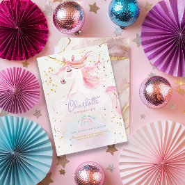 Invitación Cumpleaños de Unicornio moderno y Pastel arcoiris