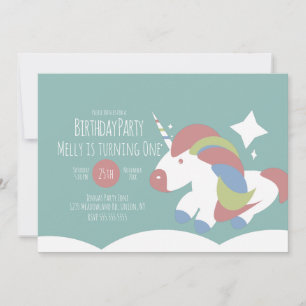 Invitación Cumpleaños de Unicornio Nubes Colorido Simple