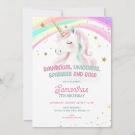 Invitación Cumpleaños de Unicornio, Pastel Unicornio, Arcoiri