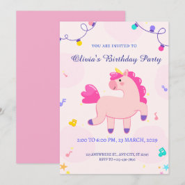 Invitación cumpleaños de unicornio rosa