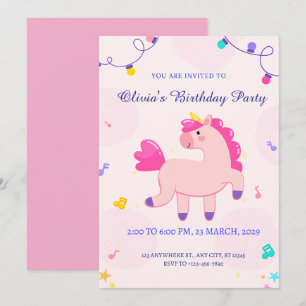Invitación cumpleaños de unicornio rosa