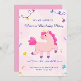 Invitación cumpleaños de unicornio rosa