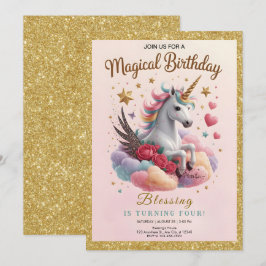 Invitación Cumpleaños de Unicornio Rosa Lindo