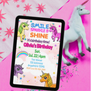 Invitación Cumpleaños de Unicornio Sonríe, Brilla, Resplandec