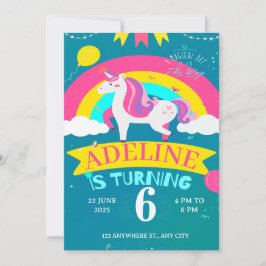 Invitación cumpleaños de unicornio y arcoiris