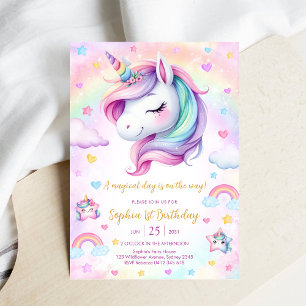 Invitación Cumpleaños de Unicornio y Arcoíris Día Mágico