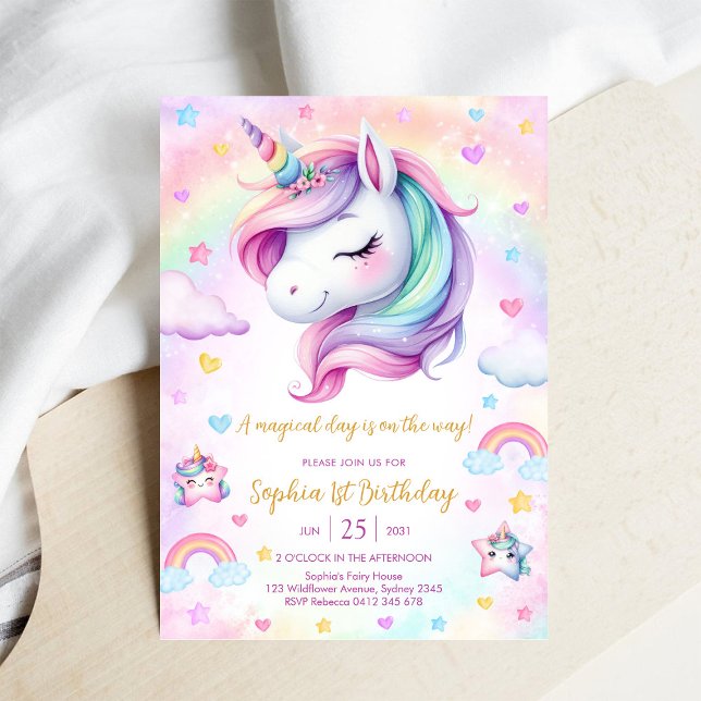 Invitación Cumpleaños de Unicornio y Arcoíris Día Mágico (Subido por el creador)