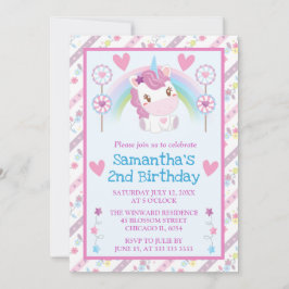 Invitación Cumpleaños de Unicornio y Arcoíris en Acuarela Ado