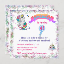 Invitación Cumpleaños de Unicornio y Purpurina Arcoiris