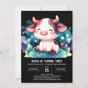 Invitación Cumpleaños de vaca editable para granja