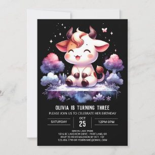 Invitación Cumpleaños de vaca imprimible en granja