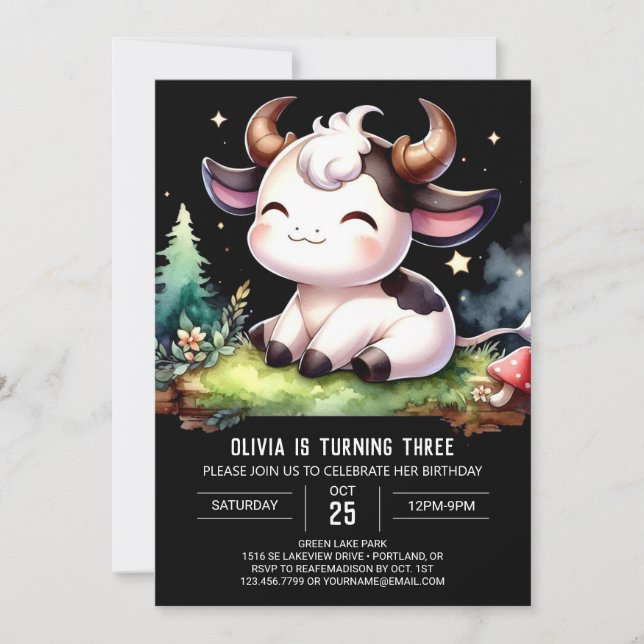 Invitación Cumpleaños de vaca imprimible en moda (Anverso)