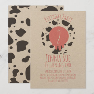 Invitación Cumpleaños de Vaca Patrón de Impresión Animal Cual