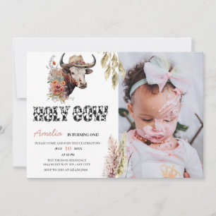 Invitación Cumpleaños de Vaca   Primera Foto de Cumpleaños