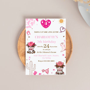 Invitación Cumpleaños de Vaqueira Rosa Highland Occidental
