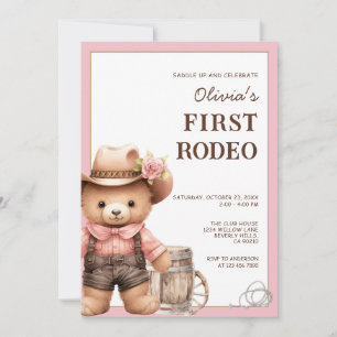 Invitación Cumpleaños de vaquera de oso western primer rodeo