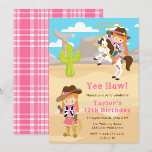 Invitación Cumpleaños de Vaquera de Pelo Rojo