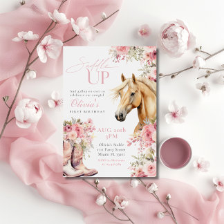 Invitación Cumpleaños de vaquera floral rústica de flor silve