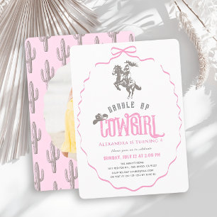 Invitación Cumpleaños de vaquera occidental `Chica con lazo r
