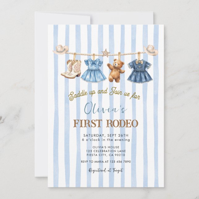 Invitación Cumpleaños de vaquera occidental del primer rodeo  (Anverso)