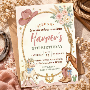 Invitación Cumpleaños de Vaquera Occidental Fiesta de Caballo