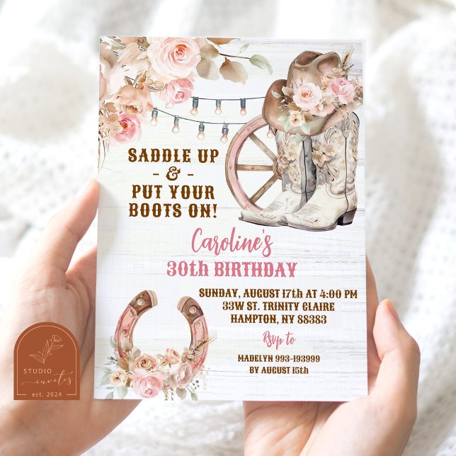 Invitación Cumpleaños de Vaquera Occidental Rústica Boho Rosa (Subido por el creador)