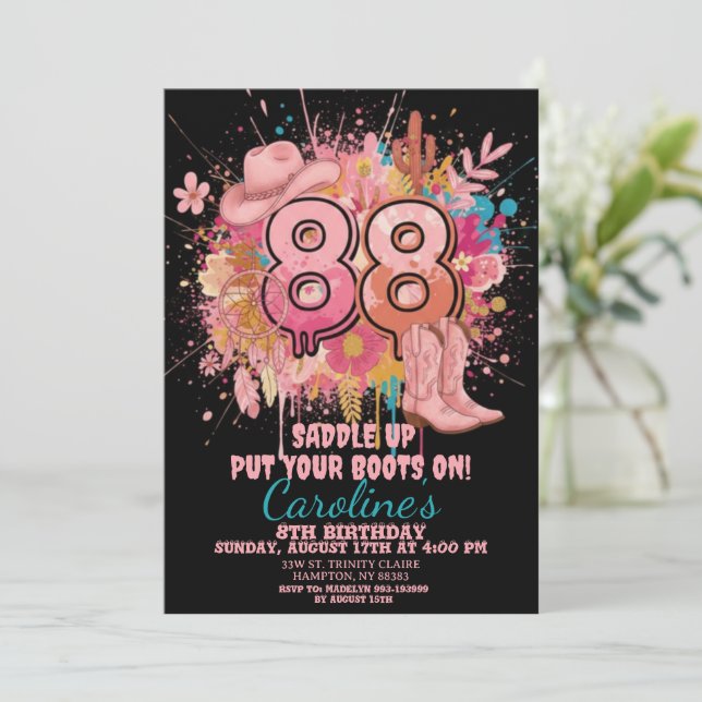 Invitación Cumpleaños de Vaquera Occidental Rústica Rosa Boho (Anverso de pie)