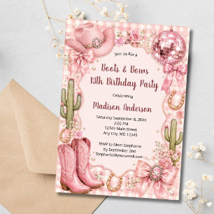 Invitación Cumpleaños de vaquera rosa Botas y lazos