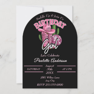 Invitación Cumpleaños de vaquera rosa con estilo glam western