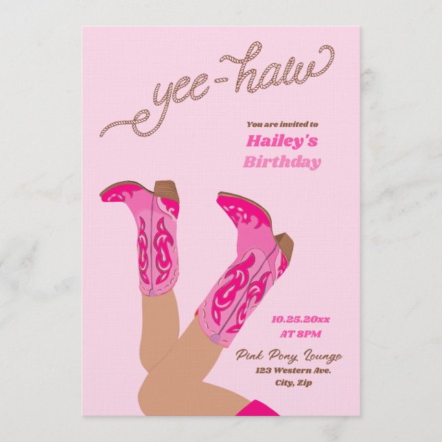 Invitación Cumpleaños de Vaquera Yee-Haw (Anverso)
