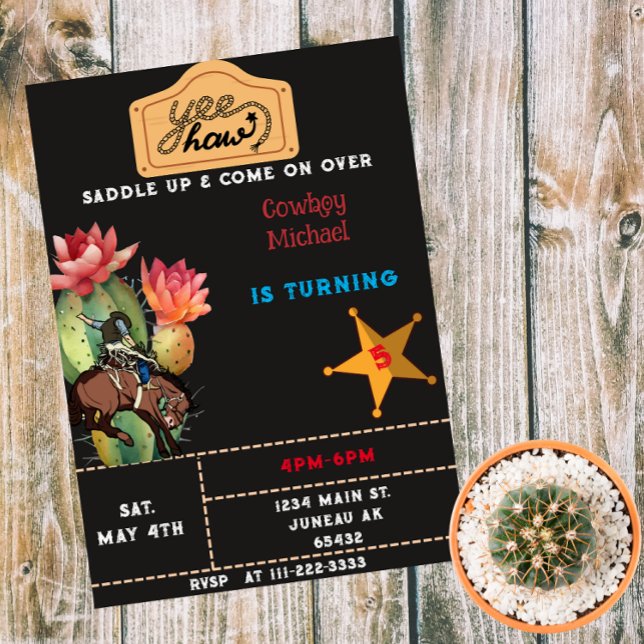 Invitación Cumpleaños de vaquero montando cactus occidental (Subido por el creador)