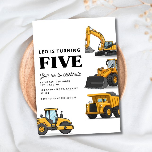 Invitación Cumpleaños de Vehículos de Construcción Camión Vol (Subido por el creador)