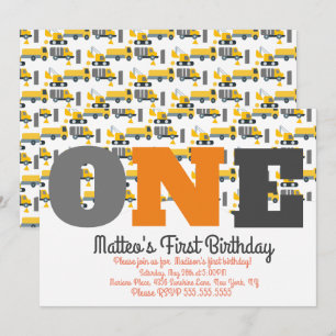 Invitación Cumpleaños de Vehículos de Construcción El Grande