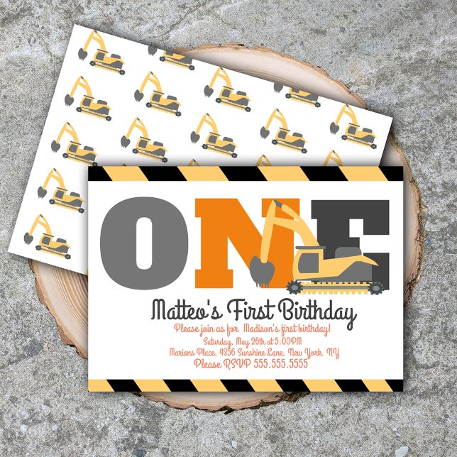 Invitación Cumpleaños de Vehículos de Construcción Primer Cum (Subido por el creador)