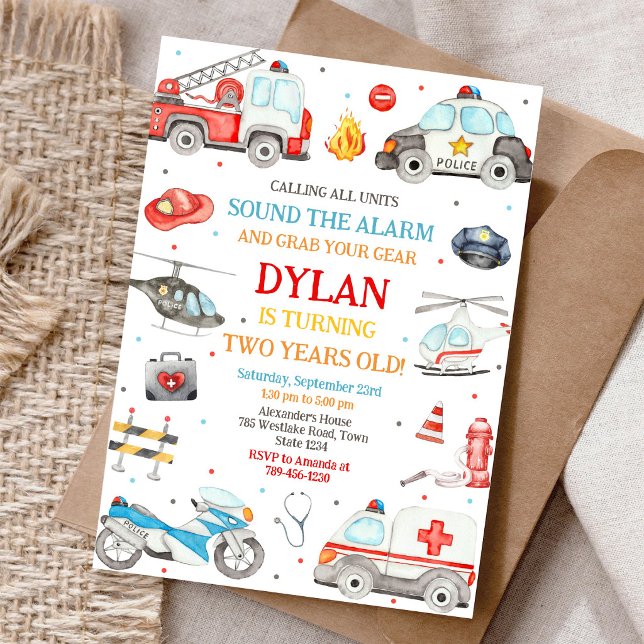 Invitación Cumpleaños de Vehículos de Emergencia de Primeros  (Subido por el creador)