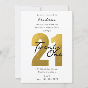Invitación Cumpleaños de Veintiuno 21 Luxury Gold Moderno