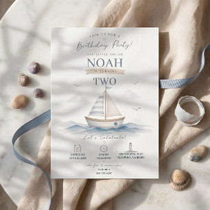 Invitación Cumpleaños de velero azul costero náutico