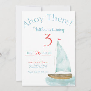 Invitación Cumpleaños de velero náutico acuarela