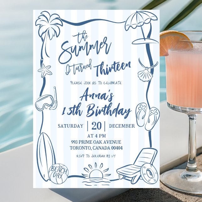 Invitación Cumpleaños de verano azul escrito a mano extravaga (Subido por el creador)