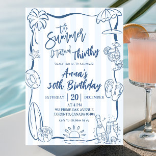 Invitación Cumpleaños de Verano Azul Quirky Manuscrito Me Con