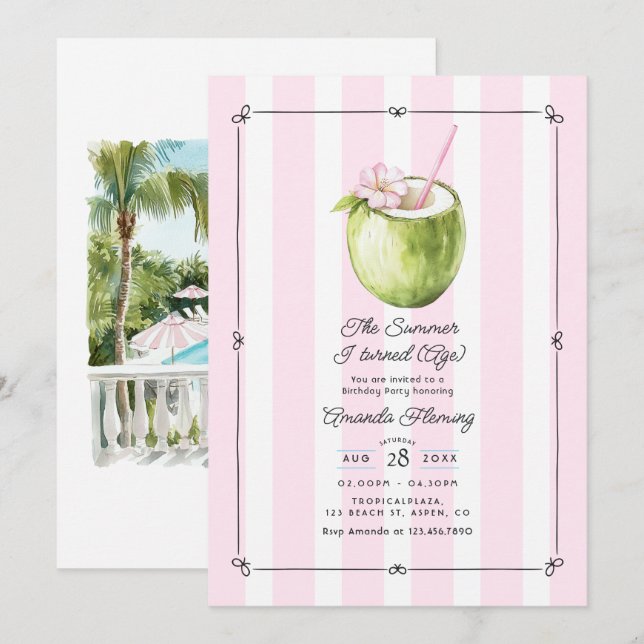 Invitación Cumpleaños de verano con estilo chic y dinero anti (Anverso / Reverso)