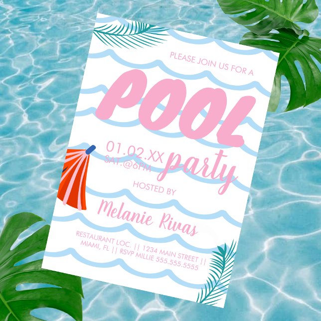 Invitación Cumpleaños de verano con olas en la piscina de la  (Subido por el creador)