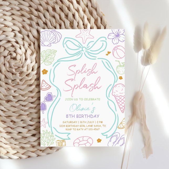 Invitación Cumpleaños de verano con salpicaduras dibujadas a  (Subido por el creador)