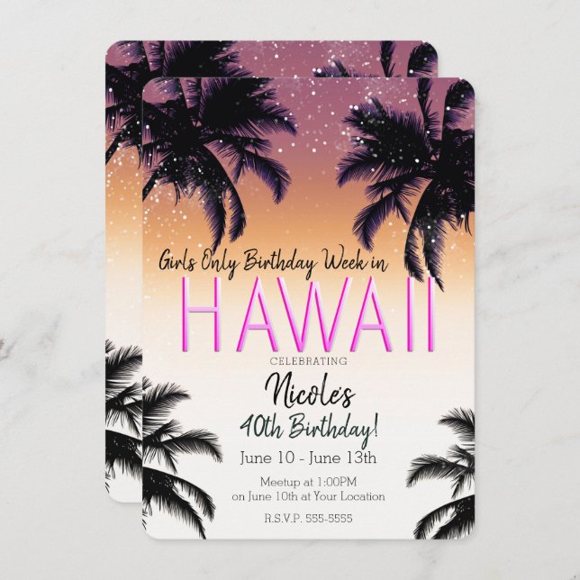 Invitación Cumpleaños de verano de chicas de la isla hawaiana (Anverso / Reverso)